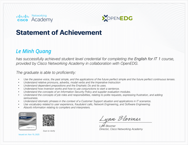 English for IT 1 certificate