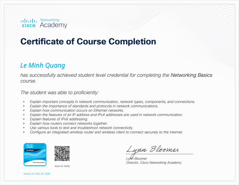 Networking Basics certificate